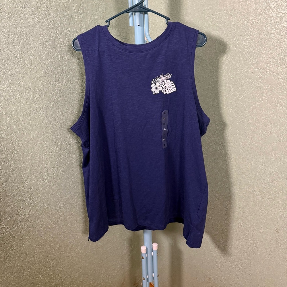 Sonoma Purple Muscle Tee with White Tropical Graphic